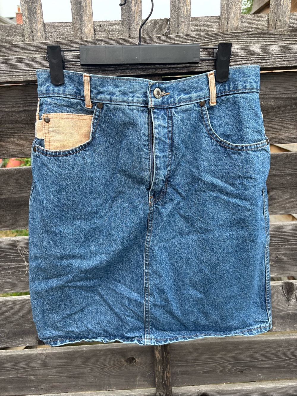 Vintage 80s Denim Mini Skirt with Contrast Detailing.